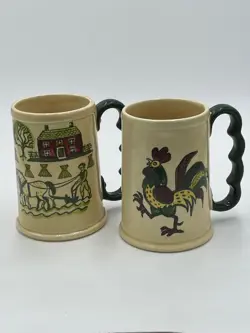 SET OF 2 VINTAGE METLOX POPPYTRAIL ROOSTER GRAND MUGS 1 HOMESTEAD 1 ROOSTER