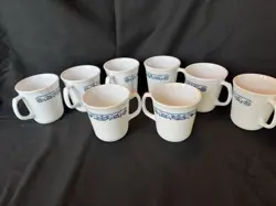 8 VINTAGE CORELLE OLD TOWN BLUE ONION MUGS CUPS GLASS CORELLE CORNING 8OZ