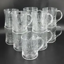 11 PIECES VINTAGE ARCOROC CANTERBURY CROCUS FLOWER GLASS MUGS CUPS EMBOSSED EUC