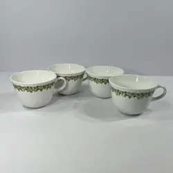 4 PC. VINTAGE PYREX SPRING BLOSSOM GREEN CRAZY DAISY COFFEE CUPS MUGS