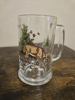 LIBBEY WHITETAIL DEER GLASS BEER MUG 16 OUNCES VINTAGE