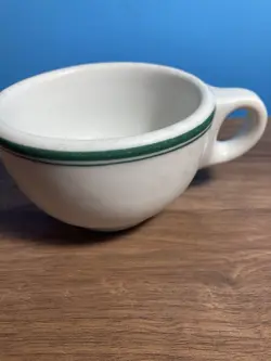 VINTAGE GREEN STRIPED DINER MUGS  USA GREEN BANDS HEAVY THICK CUP