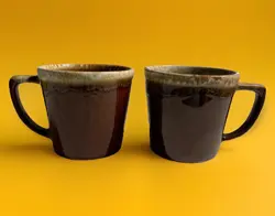 SET OF 2 VINTAGE MCCOY POTTERY BROWN DRIP GLAZE COFFEE MUGS CUPS D HANDLES EUC