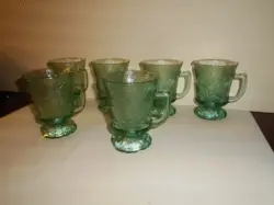VTG TIARA PONDEROSA PINE GREEN FOOTED COFFEE TEA MUGS SET OF 6