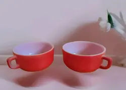 SET OF 2 - VTG ANCHOR HOCKING FIRE KING ORANGE SOUP MUG OVEN PROOF | USA ??