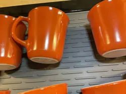 11 VINTAGE PYREX BURNT ORANGE GLASS 10 OZ COFFEE CUP MUG USA D-HANDLE