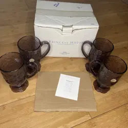 VTG PRINCESS HOUSE SET OF 4 FANTASIA AMETHYST FOOTED CRYSTAL MUGS 5286 USA NEW