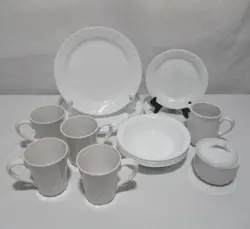 VINTAGE CORELLE ENHANCEMENTS WHITE DISHES PLATES BOWLS MUGS 19 PIECE SET