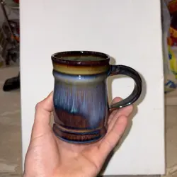 BILL CAMPBELL POTTERY MUG SWIRL BLUE PURPLE GLAZE VINTAGE BEAUTIFUL!