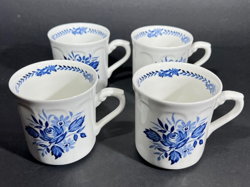 4 VINTAGE J & G MEAKIN ENGLAND 1950'S DRESDEN BLUE MUGS
