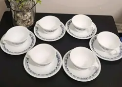 12PC VINTAGE CORELLE OLD TOWN BLUE ONION DISH TEA CUPS / MUGS, SAUCERS