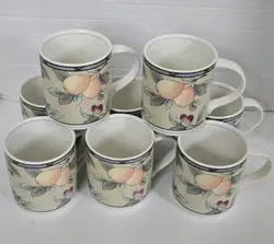 MIKASA INTAGLIO CAC29 GARDEN HARVEST 15OZ JUMBO MUG LOT OF 8 VINTAGE