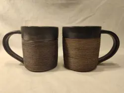 2 RAGNAR NAESS ART POTTERY MUGS RIBBED VINTAGE 1970S EARLY WORK RARE