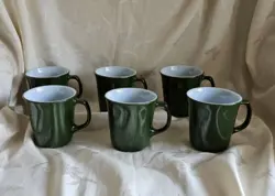 VINTAGE SET OF 6 CORNING CORELLE MILK GLASS MUGS - GREEN