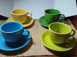FIESTA HOMER LAUGHLIN MUGS WITH SAUCERS VINTAGE 4 SETS