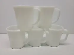 LOT OF 5 VINTAGE MILK GLASS FIRE KING MUGS WHITE D HANDLE