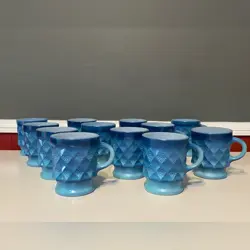 VINTAGE FIRE KING BLUE OMBRE KIMBERLY DIAMOND MUGS  SET OF 12