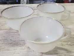 3 VINTAGE FIRE KING ANCHOR HOCKING SWIRL TULIP MILK GLASS COFFEE CUPS SILVER RIM