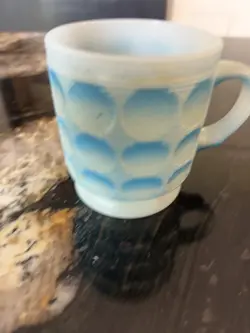 FIRE KING BLUE KIMBERLY DIAMOND PATTERN GLASS COFFEE MUG CUP MCM VTG 7 OZ 3.75