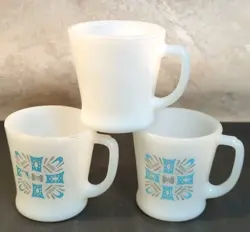 3 VTG FIRE KING ANCHOR HOCKING BLUE HEAVEN COFFEE MUGS MCM ATOMIC RETRO
