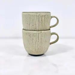 RARE AKIO NUKAGA MUG CUP SET OF 2 HANDMADE JAPANESE CERAMIC TEA COFFEE VINTAGE