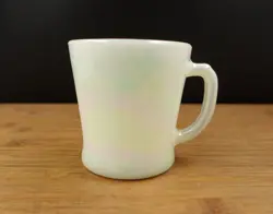 FIRE KING AURORA? IRIDESCENT D HANDLED MUG VINTAGE FIRE KING PEARL FINISH MUG