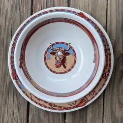 VINTAGE BUCKEYE BLAKE COW CAMP CHINA PIPESTONE WESTERN BOWL 6 & PLATE 8 1990