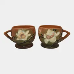 ROSEVILLE MAGNOLIA BROWN 1943 VINTAGE ART POTTERY CERAMIC MUGS 3-3