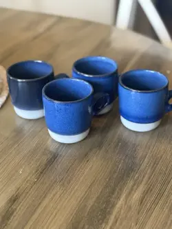 HEATH CERAMICS SET OF 4 STACKING MUGS BLUE WHITE VINTAGE MOONSTONE MADE IN USA