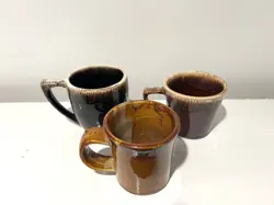 (3) VINTAGE DRIP GLAZE STONEWARE MUGS MCCOY AND BOWMAN VERMONT