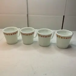 VINTAGE PYREX COFFEE CUPS-MUGS BUTTERFLY GOLD D HANDLE NO. 1410, SET OF 4