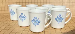 VTG 70'S CORNING MUGS CUPS CLASSIC CORNFLOWER MOTIF SET OF 8 GOOD CONDITION