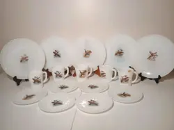 VINTAGE FIRE KING GAME BIRD COFFEE MUG AND PLATE SET (LOT OF 16 PIECES)