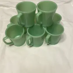 VTG FIRE KING JADEITE GREEN D HANDLE MUG OVEN WARE GLASS COFFEE CUPS LOT OF 8