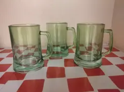 SET OF 3 VINTAGE URANIUM GLASS MUGS