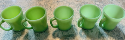 3 VINTAGE FIRE KING 2 JADEITE D HANDLE COFFEE CUP MUG GREEN GLASS 1950S