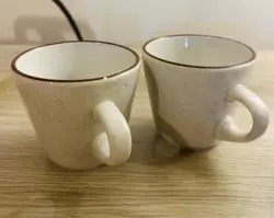 CREAM AND SPECKLED COFFEE MUG CUP VINTAGE DINER RESTAURANT WARE SET OF 2