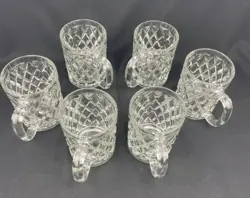 SET OF 6 VINTAGE PAUL SEBASTIAN CRYSTAL DIAMOND CUT GLASS MUGS 12 OZ