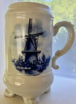BLUE DELFT HOLLAND DUTCH WINDMILL BEER STEIN MUG VINTAGE