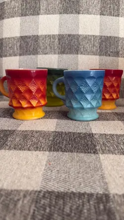 VINTAGE ANCHOR HOCKING FIRE KING KIMBERLY DIAMOND MUGS