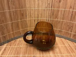 HANDBLOWN AMBER GLASS COFFEE MUG CUP ANGLED VINTAGE