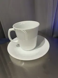 (6) CORNING USA VINTAGE WINTER FROST WHITE COFFEE MUG & SAUCER TEA CUPS D HANDLE