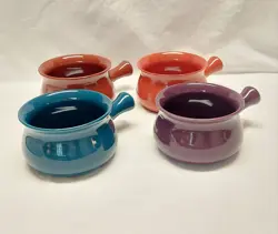4 VINTAGE BUCHASE CHILI ONION SOUP BOWLS MUGS