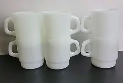 6 VTG FIRE KING ANCHOR HOCKING WHITE MILK GLASS D-HANDLE COFFEE CUP MUG