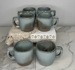 6- VINTAGE FRANKOMA PLAINSMAN PRAIRIE BLUE COFFEE CUPS 5C