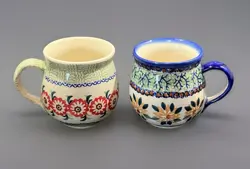 VTG (2) POLISH POTTERY BUBBLE MUGS MANUFAKTURA HANDMADE BOLESLAWIEC POLAND