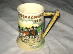 A VINTAGE 1935 ENGLISH FIELDINGS CROWN DEVON MUSICAL WIDDICOMBE FAIR TANKARD
