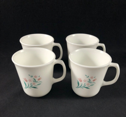 LOT OF 4 VINTAGE CORELLE CORNING WARE ROSEMARIE PINK TULIP COFFEE CUPS MUG