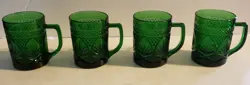 VINTAGE SET OF 4 CRISTAL D'ARQUES DURAND EMERALD GREEN MUGS FRANCE 4'' HIGH
