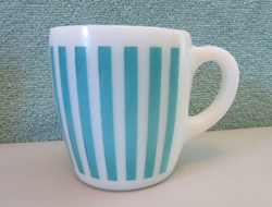 HAZEL ATLAS VTG TURQUOISE BLUE CANDY STRIPE MILK GLASS COFFEE MUG CUP